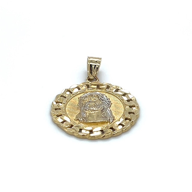 10K Two-Tone Gold Circular Jesus Head Pendant