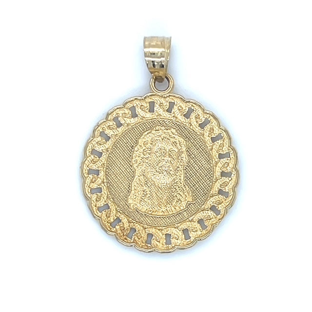 10K Two-Tone Gold Circular Jesus Head Pendant