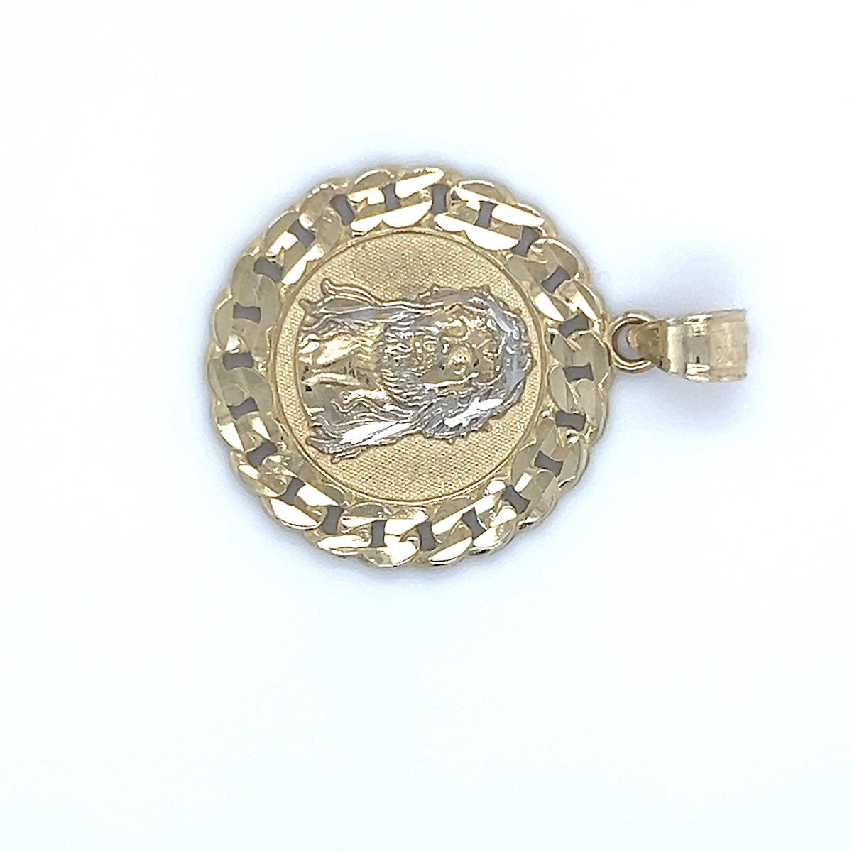 10K Two-Tone Gold Circular Jesus Head Pendant