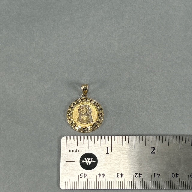 10K Two-Tone Gold Circular Jesus Head Pendant