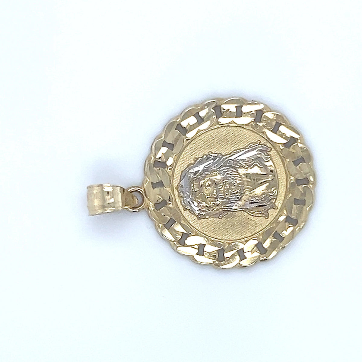 10K Two-Tone Gold Circular Jesus Head Pendant