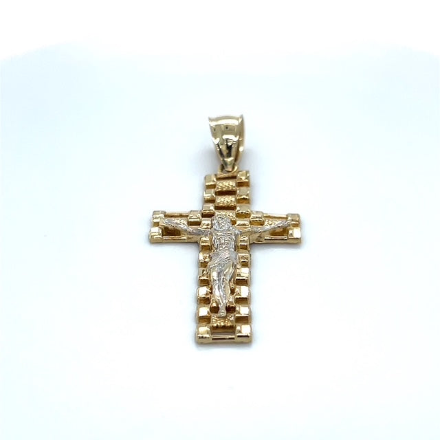 10K Two-Tone Gold Jesus Cross Pendant