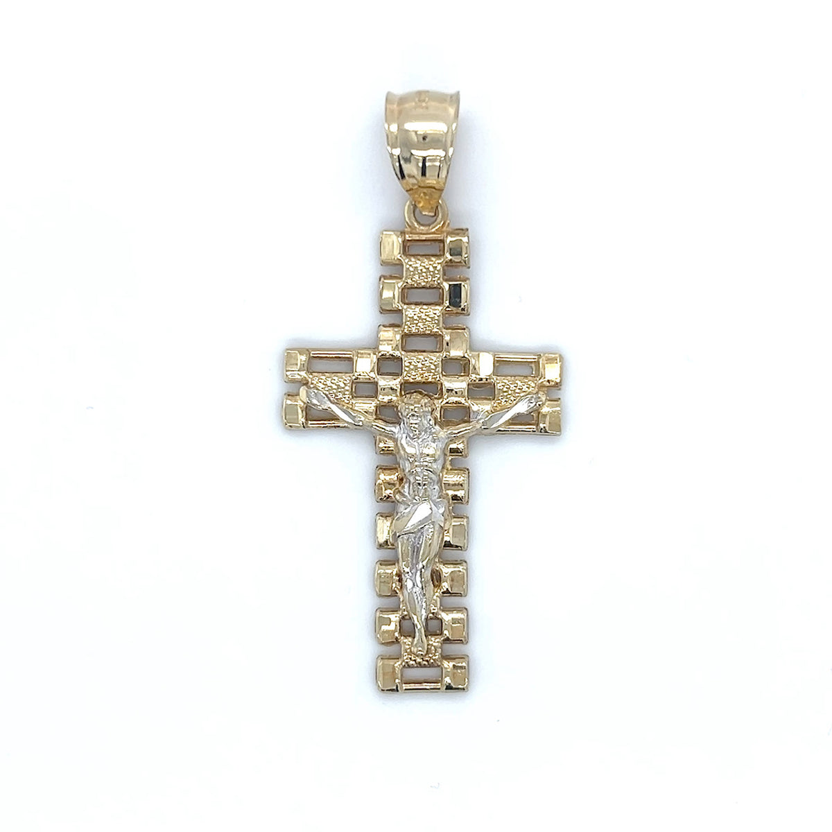 10K Two-Tone Gold Jesus Cross Pendant