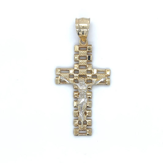 10K Two-Tone Gold Jesus Cross Pendant