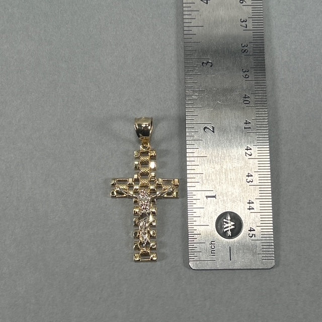 10K Two-Tone Gold Jesus Cross Pendant