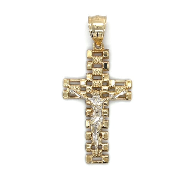 10K Two-Tone Gold Jesus Cross Pendant