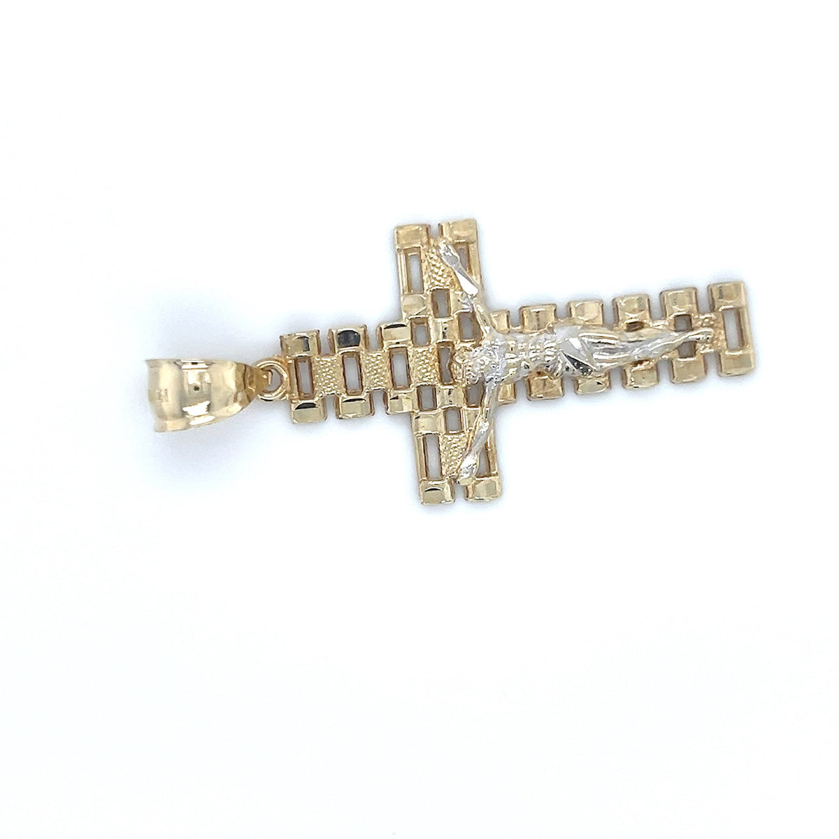10K Two-Tone Gold Jesus Cross Pendant