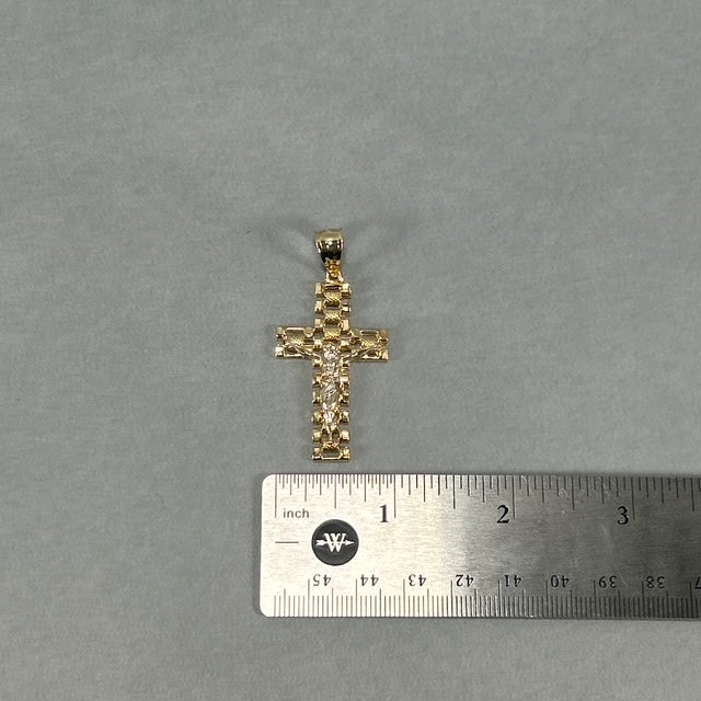 10K Two-Tone Gold Jesus Cross Pendant