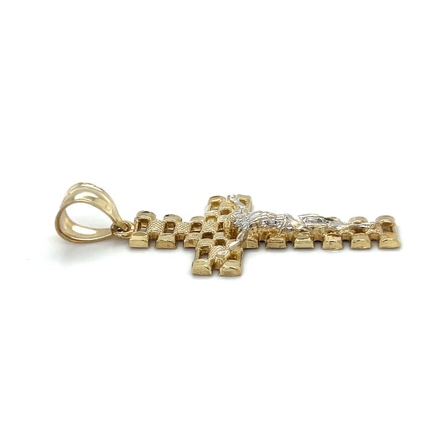 10K Two-Tone Gold Jesus Cross Pendant