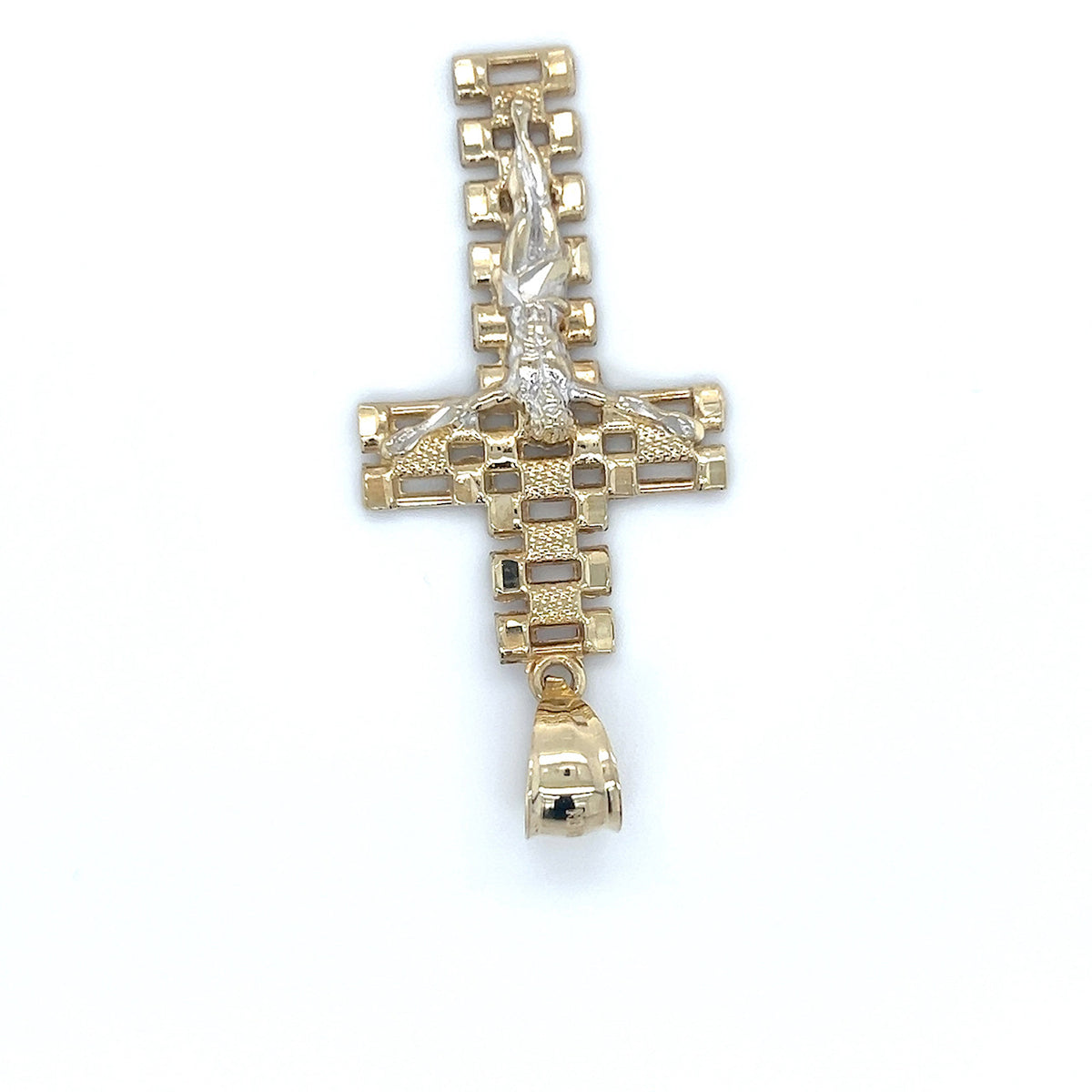 10K Two-Tone Gold Jesus Cross Pendant