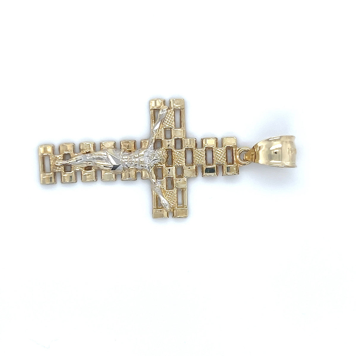10K Two-Tone Gold Jesus Cross Pendant