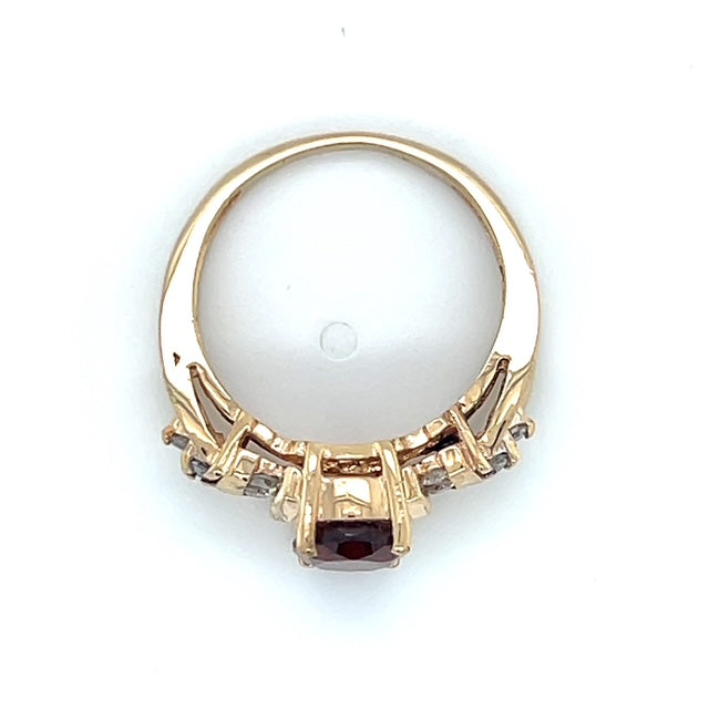 14K Yellow Gold Diamond & Stone Accent Ring; Size 5.25