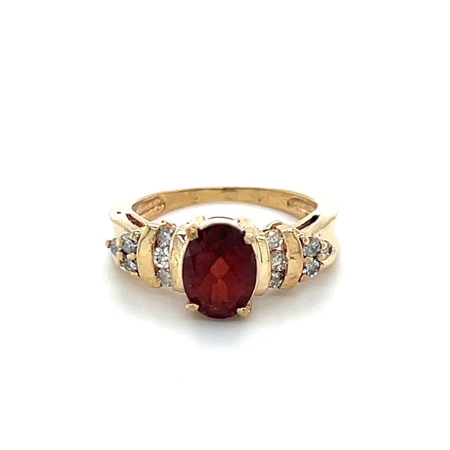 14K Yellow Gold Diamond & Stone Accent Ring; Size 5.25