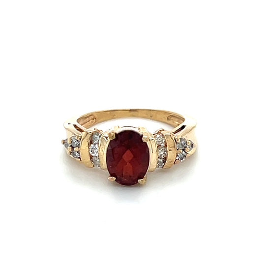 14K Yellow Gold Diamond & Stone Accent Ring; Size 5.25