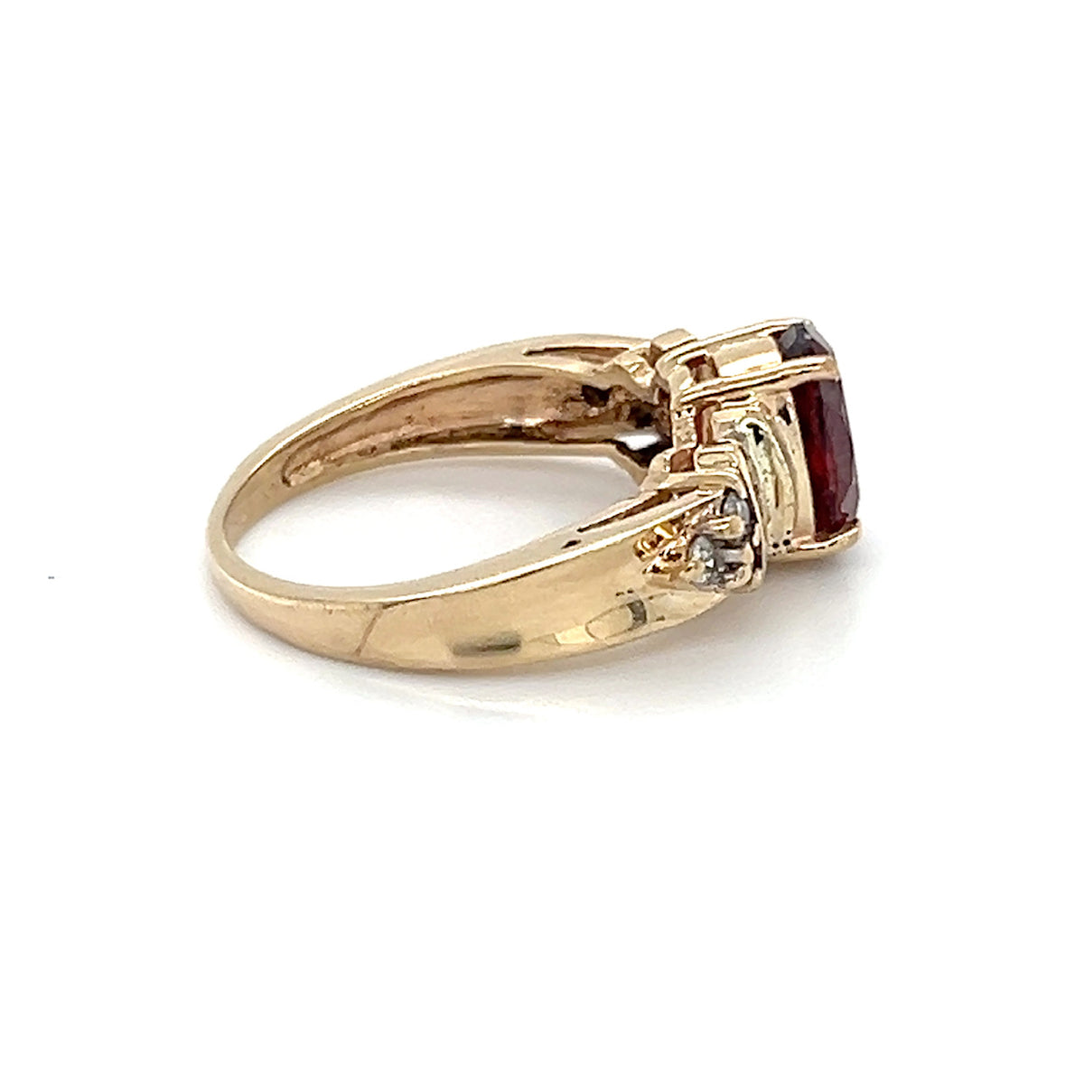 14K Yellow Gold Diamond & Stone Accent Ring; Size 5.25