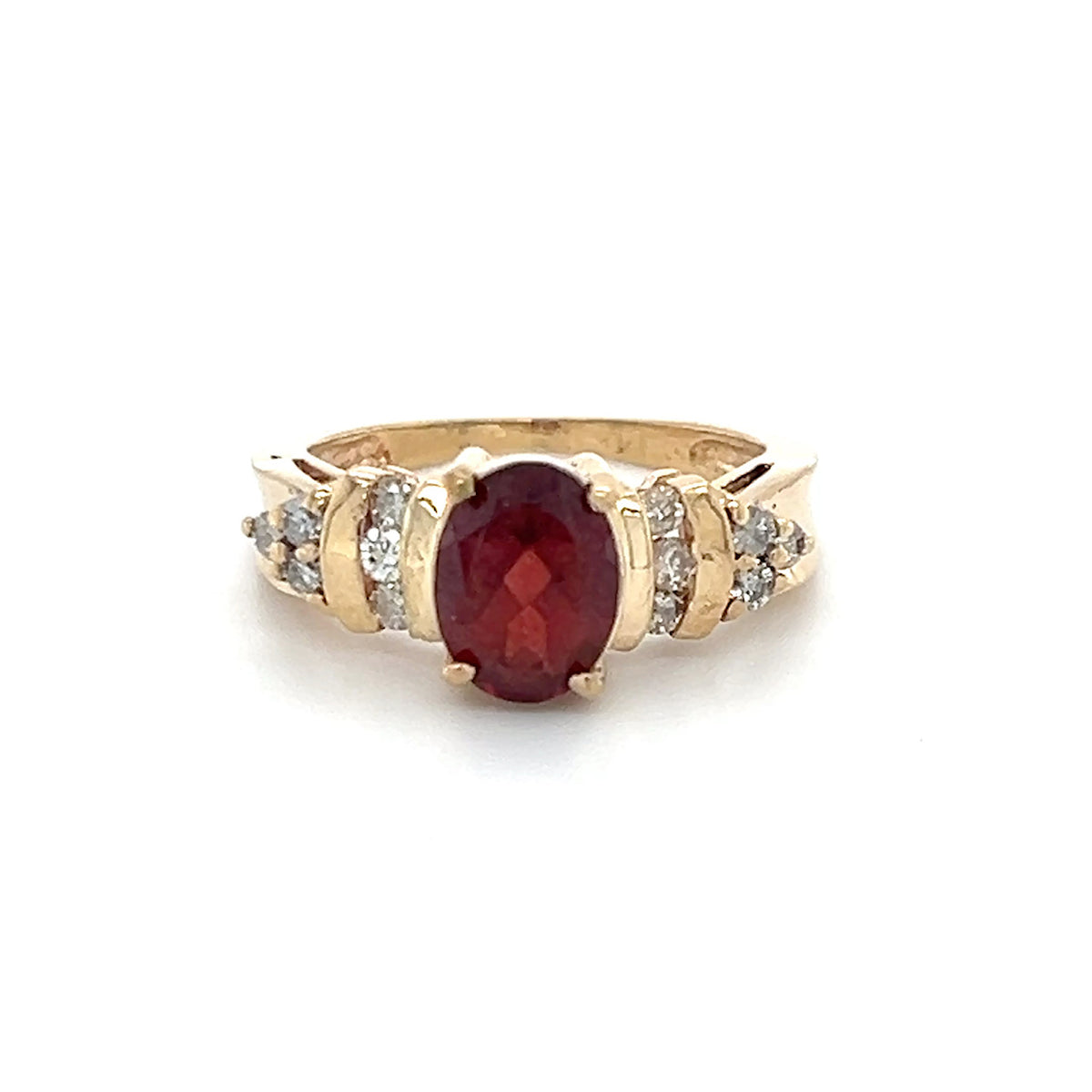 14K Yellow Gold Diamond & Stone Accent Ring; Size 5.25