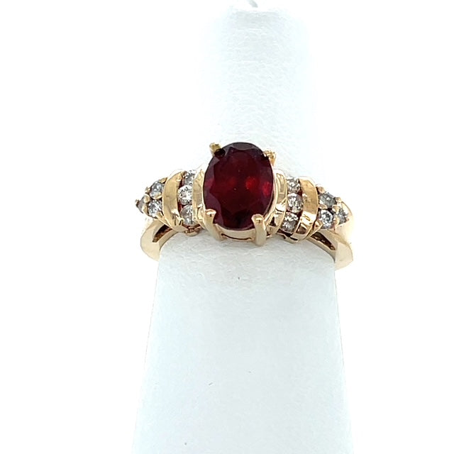 14K Yellow Gold Diamond & Stone Accent Ring; Size 5.25