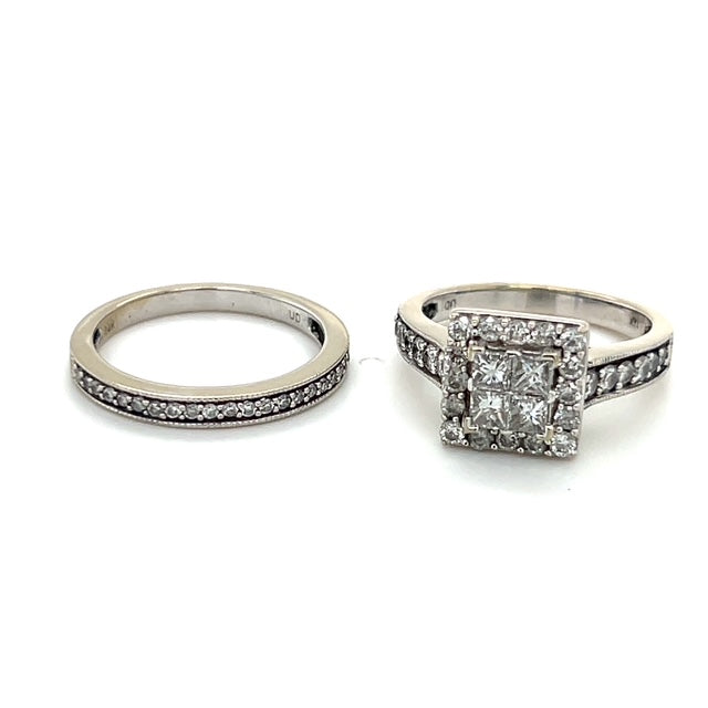 14K White Gold Diamond Lady's Wedding Ring Set; Size 7