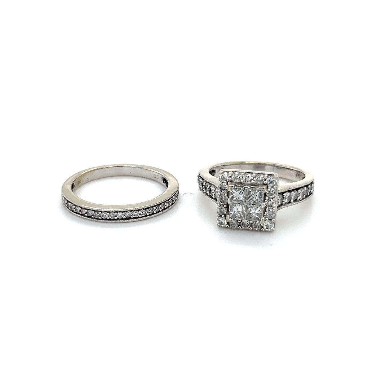 14K White Gold Diamond Lady's Wedding Ring Set; Size 7