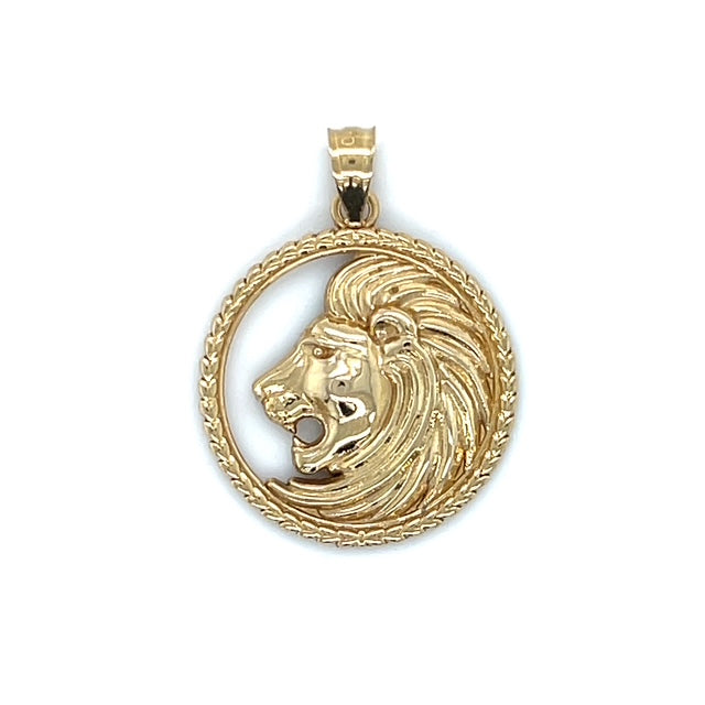 10K Yellow Gold Circular Lion Head Pendant