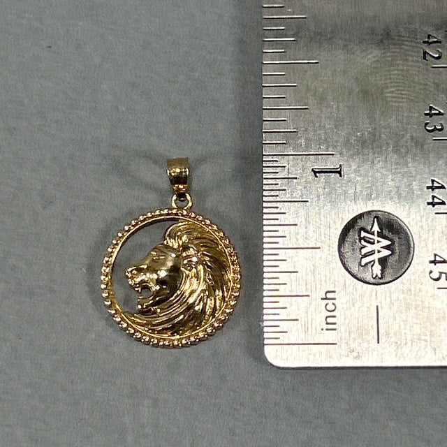 10K Yellow Gold Circular Lion Head Pendant