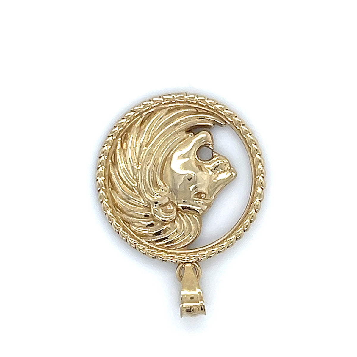 10K Yellow Gold Circular Lion Head Pendant