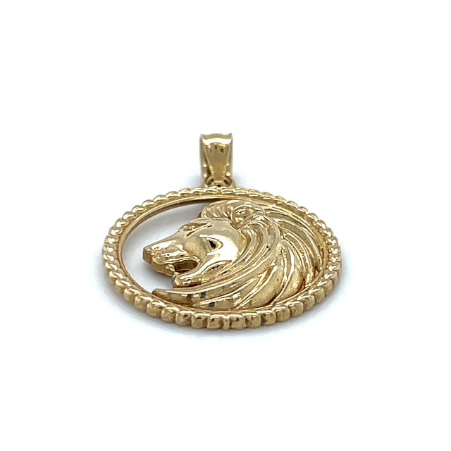 10K Yellow Gold Circular Lion Head Pendant