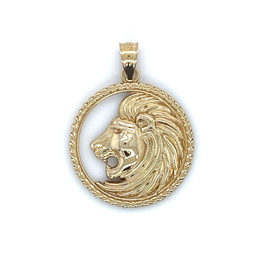 10K Yellow Gold Circular Lion Head Pendant