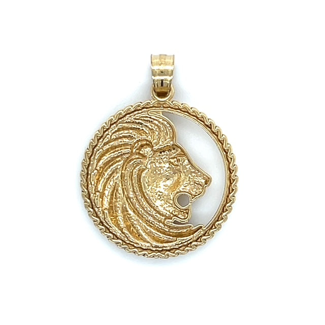 10K Yellow Gold Circular Lion Head Pendant