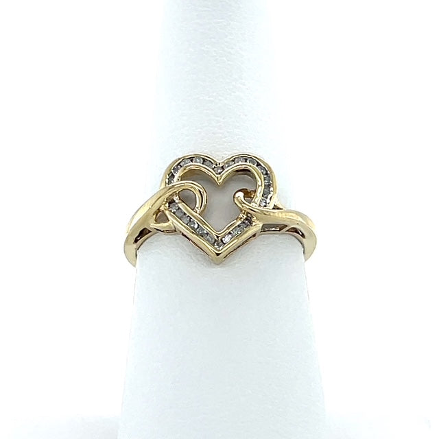 10K Yellow Gold Diamond Lady's Fashion Heart Ring