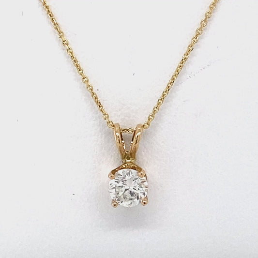 14K Yellow Gold Diamond Pendant on 18" Chain Necklace