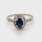 14K White Gold Sapphire & Halo Diamond Ring; 0.15CTW; Size 9.5; 3.0g