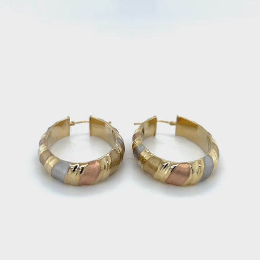 14K 3-Tone Gold Oval Hoop Earrings; 3.1DWT; 4.9g