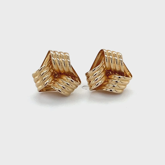 14K Yellow Gold Ribbed Knot Stud Earrings; 0.7DWT; 1.2g