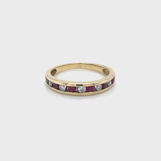 14K Yellow Gold Diamond & Ruby Accent Ring; Size 8