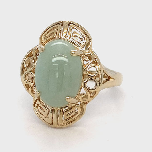 14K Yellow Gold Nephrite Jade Ring; 4.0DWT; 2.85CTW; Size 9