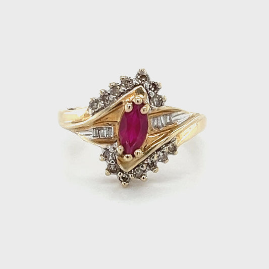 10K Yellow Gold Synthetic Ruby & CZ Lady's Accent Ring; 3.4g; Size 7