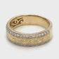 14K Yellow Gold Etched Band & Diamonds Men's Ring; 4.4DWT; Size 9