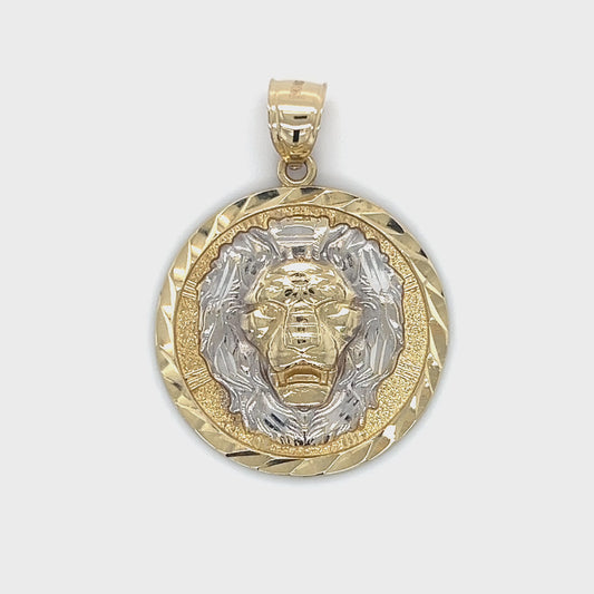 10K Two-Tone Gold Lion Pendant; 3.7g