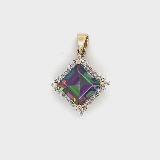 10K Yellow Gold Mystic Topaz Diamond Pendant; 0.15CTW; 2.2g