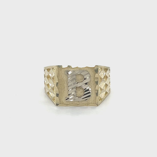 10K Yellow Gold "B" Gentleman's Ring; Size 9 Video