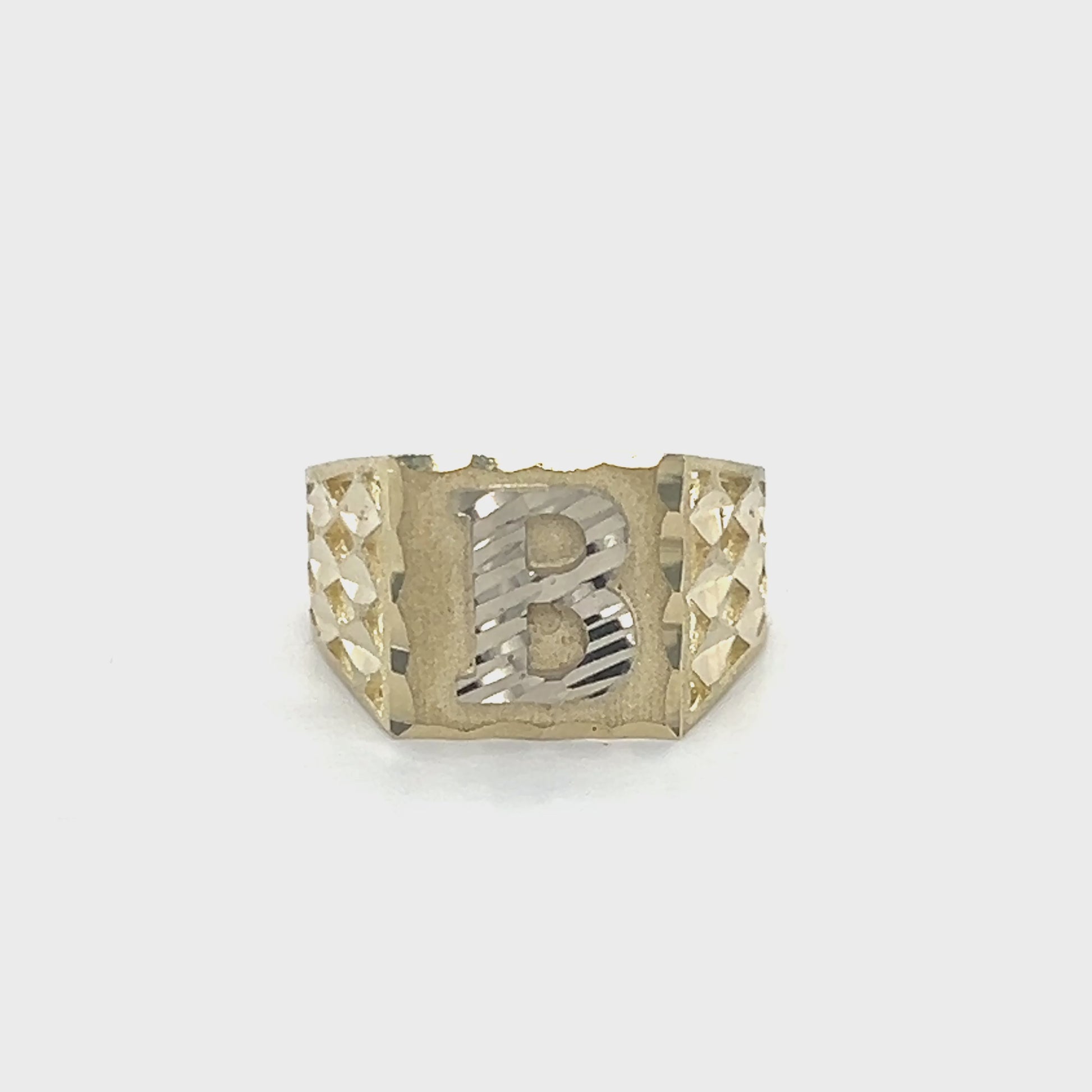10K Yellow Gold "B" Gentleman's Ring; Size 9 Video