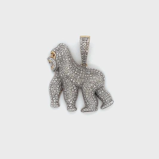 10K Yellow Gold Diamond Gorilla Pendant