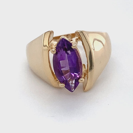 14K Yellow Gold & Amethyst Ring; Size: 6.5; 5.1g
