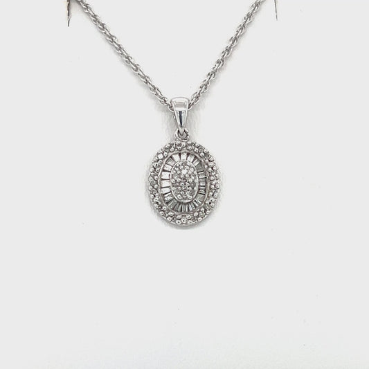 14K White Gold Diamond Pendant on 16" Chain Necklace