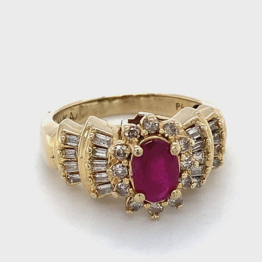 14K Yellow Gold Diamond & Ruby Lady's Ring; 3.7DWT; Size 7