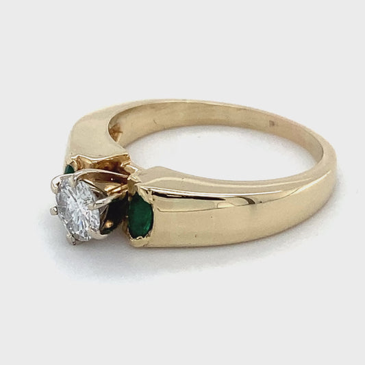 14K Yellow Gold Diamond & Emerald Engagement Ring