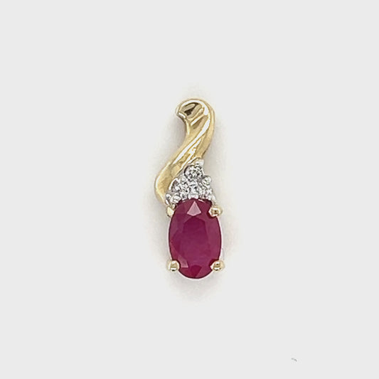 10K Yellow Gold Diamond Ruby Accent Pendant; 0.5DWT; 0.8g