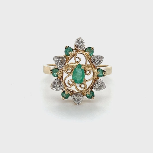 10K Yellow Gold Emerald & Diamond Accent Lady's Ring; 2DWT; Size 7