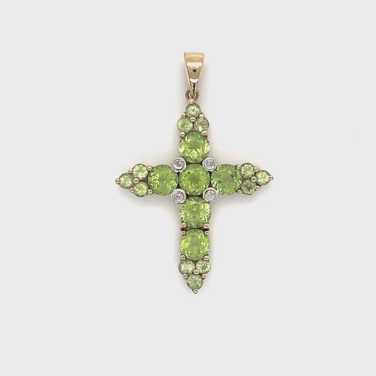 14K Yellow Gold Diamond Accent & Peridot Cross Pendant; 2.3DWT